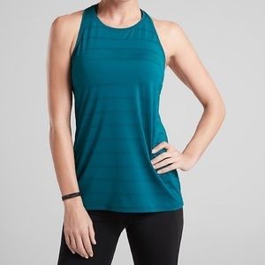 ATHLETA HIGH NECK CHI DOUBLE STRIPE TANK COASTAL TEAL